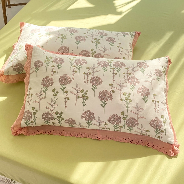 91家纺网 家纺一手货源 找家纺 艾米 2023新款水洗棉麻双层纱系列四件套 薰衣草豆沙