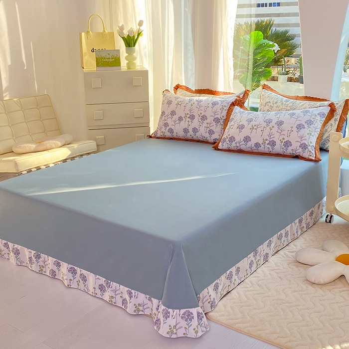 91家纺网 家纺一手货源 找家纺 艾米 2023新款水洗棉麻双层纱系列四件套 薰衣草紫