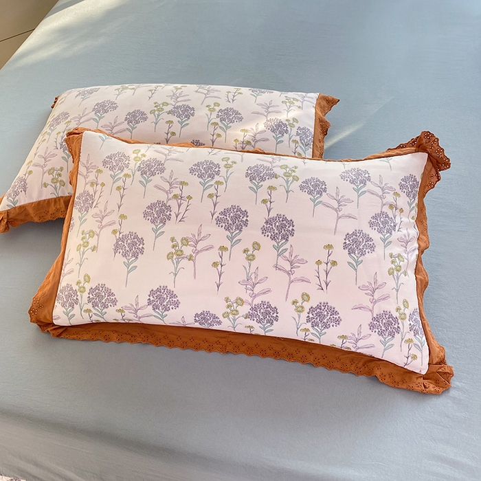 91家纺网 家纺一手货源 找家纺 艾米 2023新款水洗棉麻双层纱系列四件套 薰衣草紫