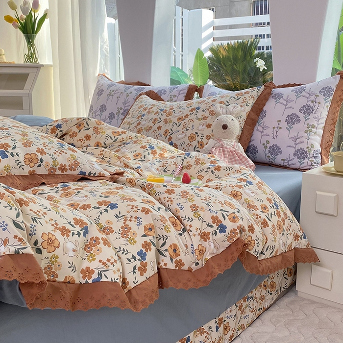 91家纺网 家纺一手货源 找家纺 艾米 2023新款水洗棉麻双层纱系列四件套 月野