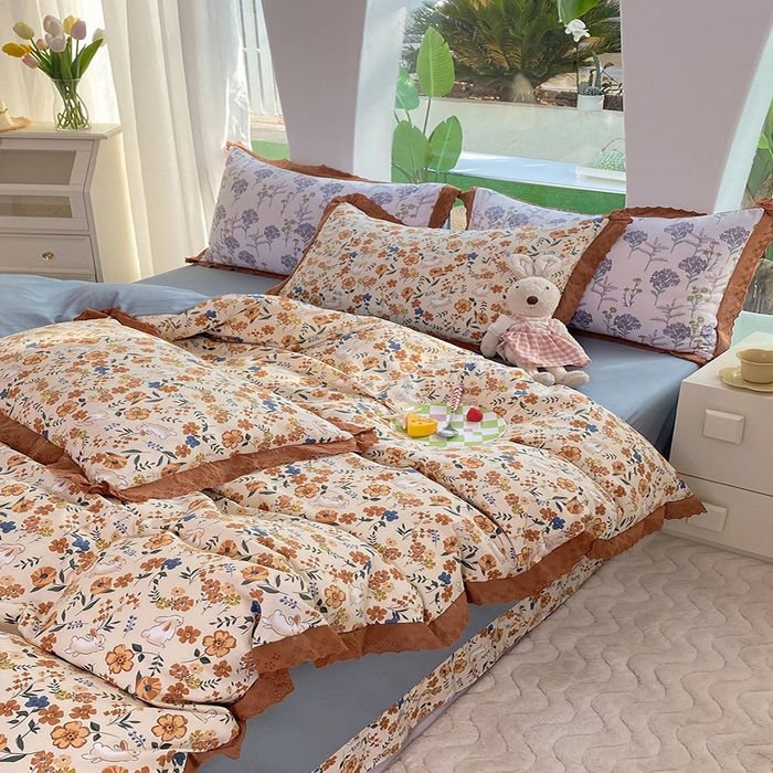 91家纺网 家纺一手货源 找家纺 艾米 2023新款水洗棉麻双层纱系列四件套 月野