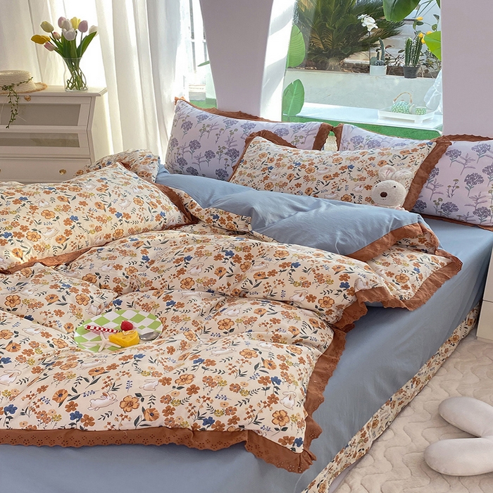 91家纺网 家纺一手货源 找家纺 艾米 2023新款水洗棉麻双层纱系列四件套 月野