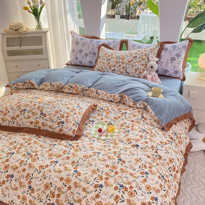 91家纺网 家纺一手货源 找家纺 艾米 2023新款水洗棉麻双层纱系列四件套 月野