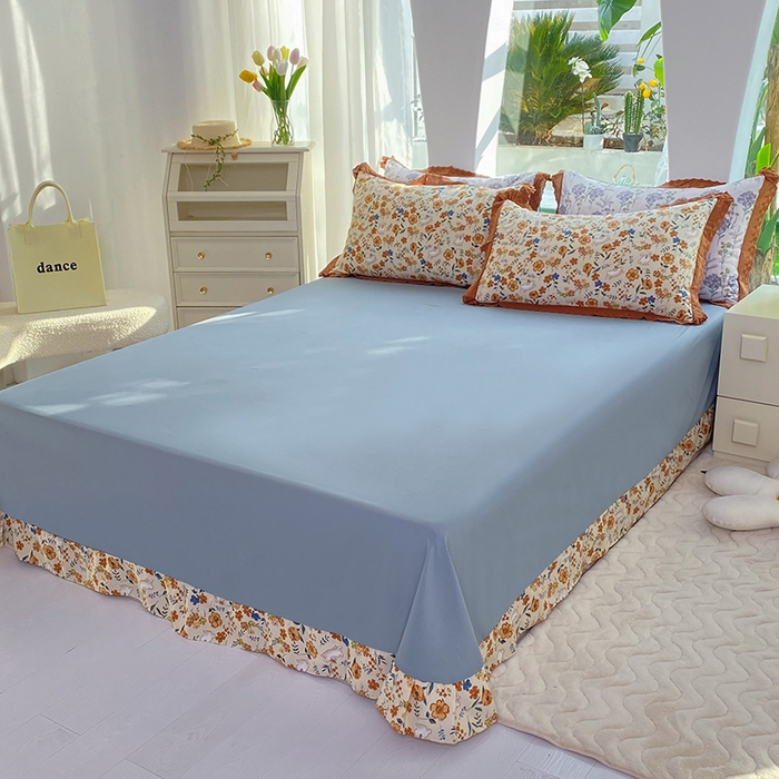 91家纺网 家纺一手货源 找家纺 艾米 2023新款水洗棉麻双层纱系列四件套 月野