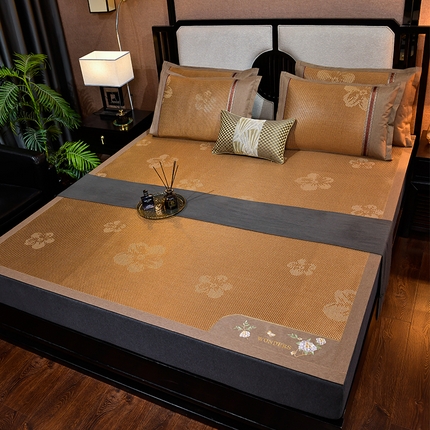 91家纺网 家纺一手货源 找家纺 小牛席业2023新款绣球花开冰藤双面席系列 绣球花开-提花咖色