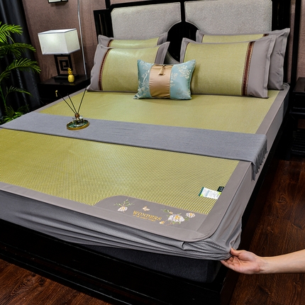 91家纺网 家纺一手货源 找家纺 （总）小牛席业2023新款绣球花开冰藤双面席床笠款系列凉席藤席冰丝席