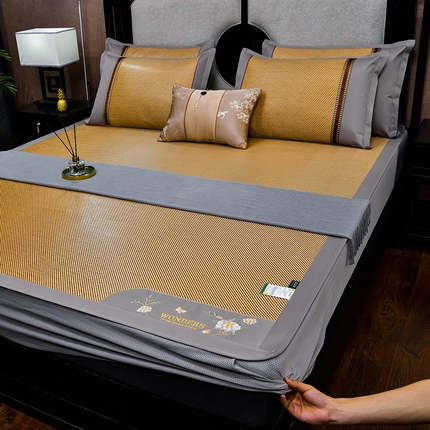 91家纺网 家纺一手货源 找家纺 （总）小牛席业2023新款绣球花开冰藤双面席床笠款系列凉席藤席冰丝席