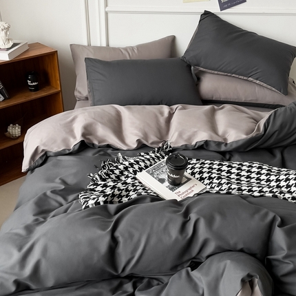 91家纺网 家纺一手货源 找家纺 （总）棠颂 2023春夏新款水洗棉亲肤纯色双拼四件套