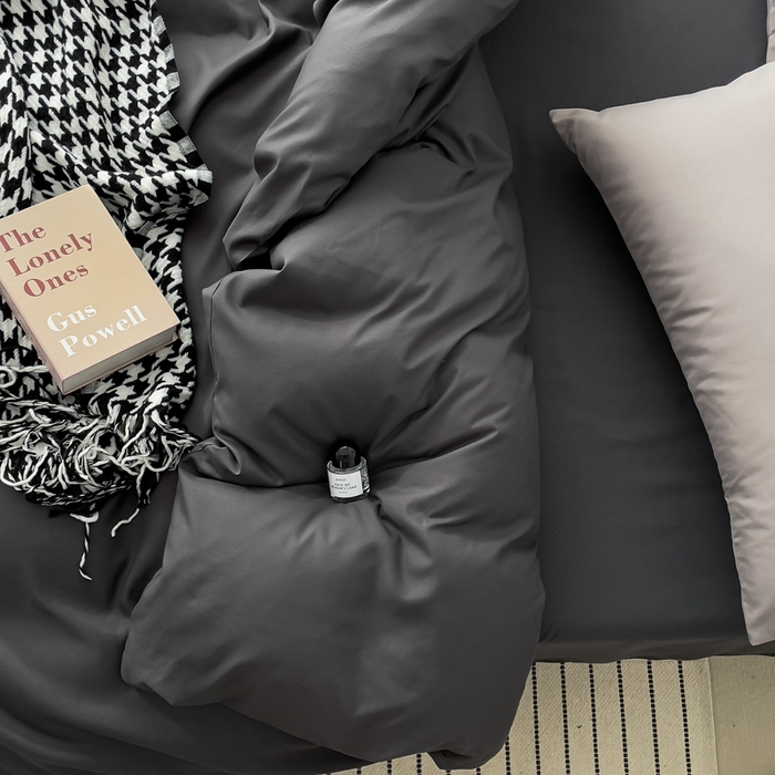 91家纺网 家纺一手货源 找家纺 棠颂 2023春夏新款水洗棉亲肤纯色双拼四件套 深灰