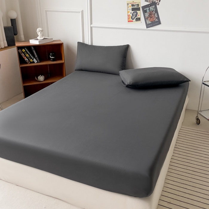 91家纺网 家纺一手货源 找家纺 棠颂 2023春夏新款水洗棉亲肤纯色双拼四件套 深灰