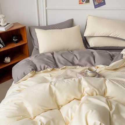 91家纺网 家纺一手货源 找家纺 （总）棠颂 2023春夏新款水洗棉亲肤纯色双拼四件套