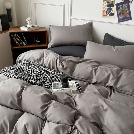 91家纺网 家纺一手货源 找家纺 （总）棠颂 2023春夏新款水洗棉亲肤纯色双拼四件套