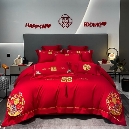 欧乐蒂 2025新款婚庆亲肤棉精美刺绣四件套 喜结良缘