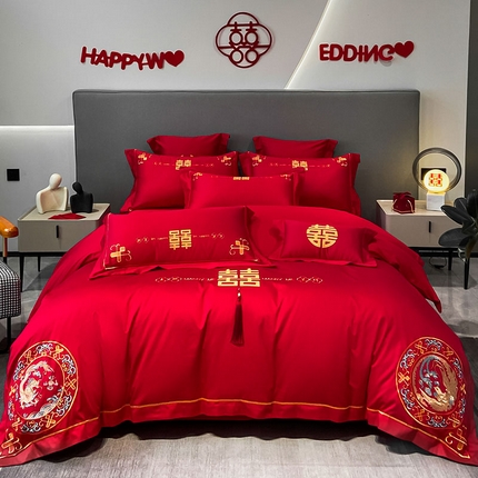 欧乐蒂 2025新款婚庆亲肤棉精美刺绣四件套 新龙凤呈祥