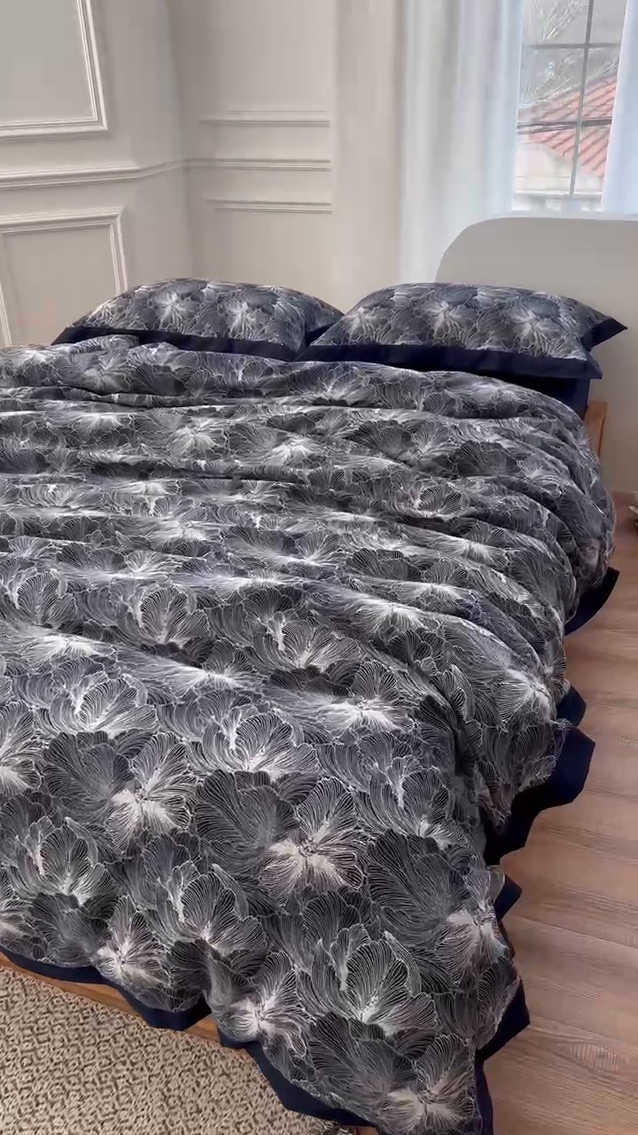 91家纺网 家纺一手货源 找家纺 （总）安莱生活 2023新款色织双层纱工艺款宽边高奢四件套