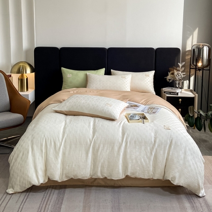 91家纺网 家纺一手货源 找家纺 金麦  2023新款冰丝华夫格四件套系列 华夫格本白