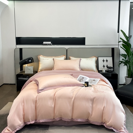 金麦家纺 2023新款冰丝小拼角四件套系列 小拼角淡雅粉