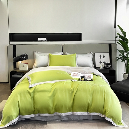 金麦家纺 2023新款冰丝小拼角四件套系列 小拼角橄榄绿