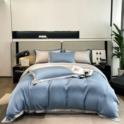 金麦家纺 2023新款冰丝小拼角四件套系列 小拼角蓝
