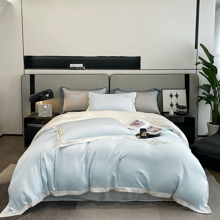 金麦家纺 2023新款冰丝小拼角四件套系列 小拼角天空蓝