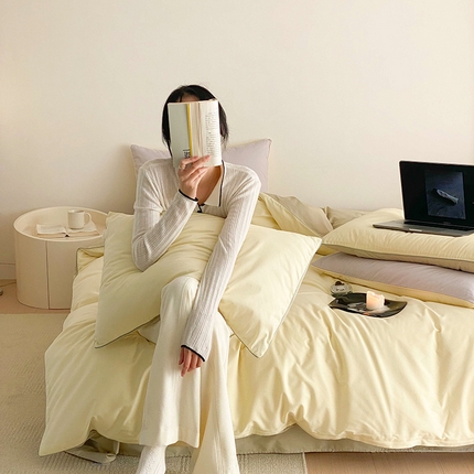 时年 2023新款40支全棉水洗棉嵌绳款四件套--拍法二 香草黄