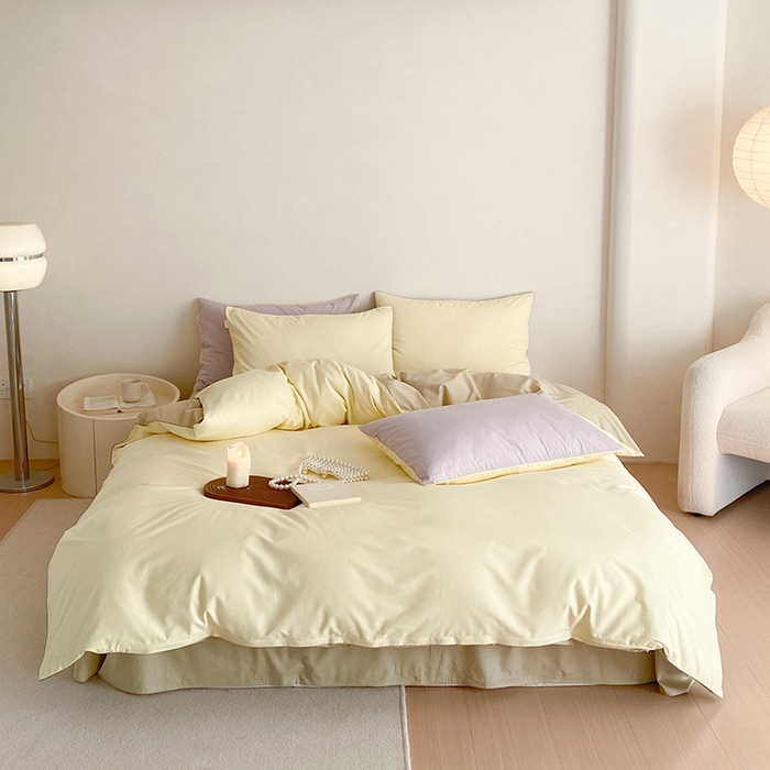 91家纺网 家纺一手货源 找家纺 时年 2023新款40支全棉水洗棉嵌绳款四件套--拍法二 香草黄