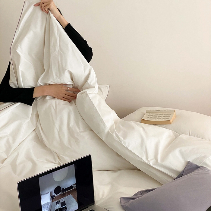 91家纺网 家纺一手货源 找家纺 时年 2023新款40支全棉水洗棉嵌绳款四件套--拍法二 象牙白