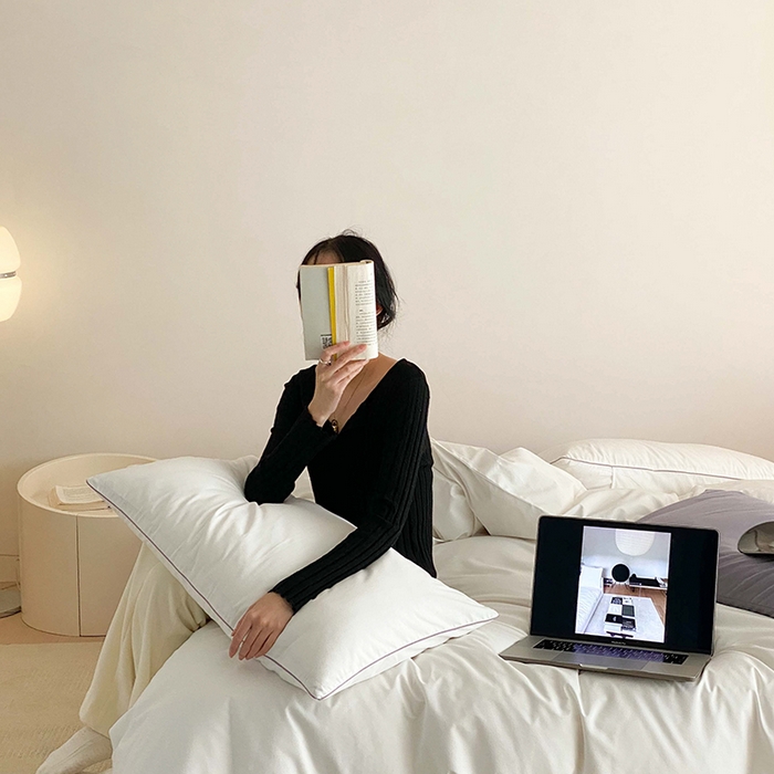 91家纺网 家纺一手货源 找家纺 时年 2023新款40支全棉水洗棉嵌绳款四件套--拍法二 象牙白