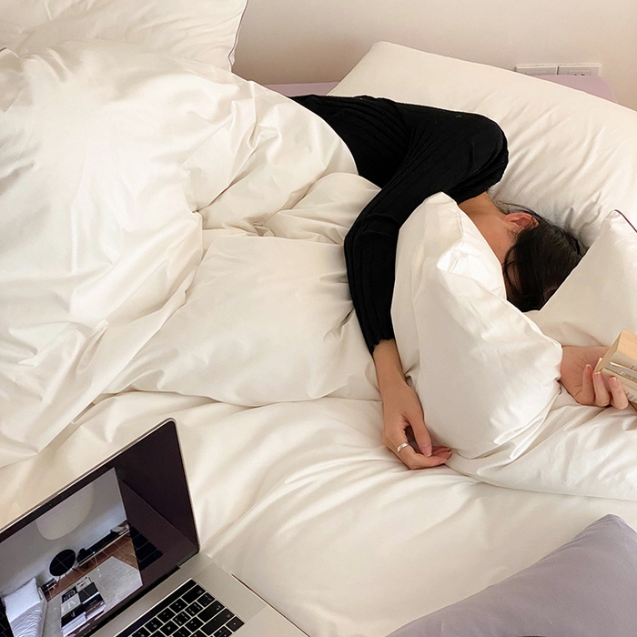 91家纺网 家纺一手货源 找家纺 时年 2023新款40支全棉水洗棉嵌绳款四件套--拍法二 象牙白