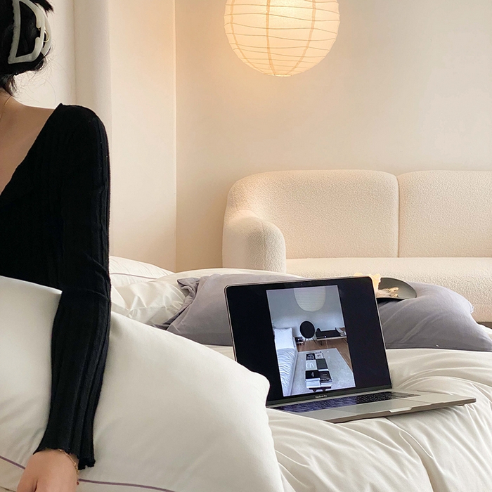 91家纺网 家纺一手货源 找家纺 时年 2023新款40支全棉水洗棉嵌绳款四件套--拍法二 象牙白