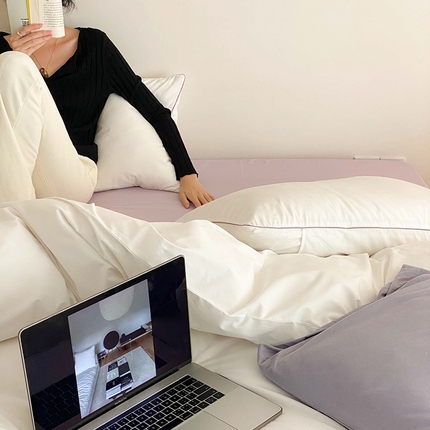 时年 2023新款40支全棉水洗棉嵌绳款四件套--拍法二 象牙白