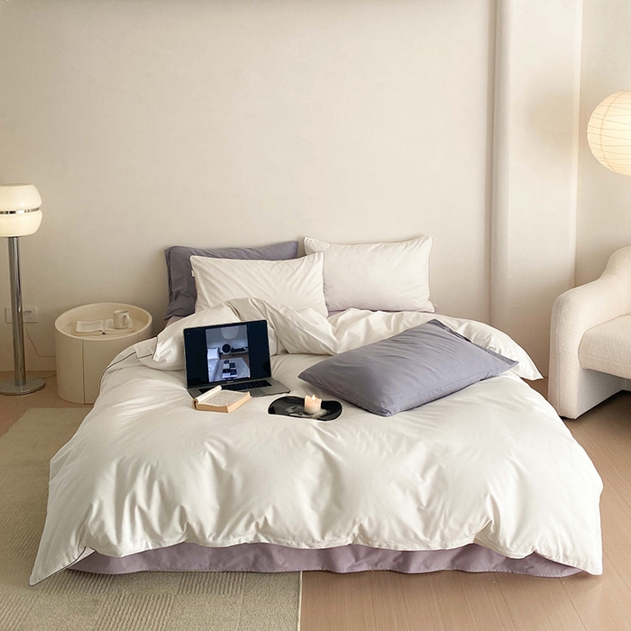 91家纺网 家纺一手货源 找家纺 时年 2023新款40支全棉水洗棉嵌绳款四件套--拍法二 香草黄