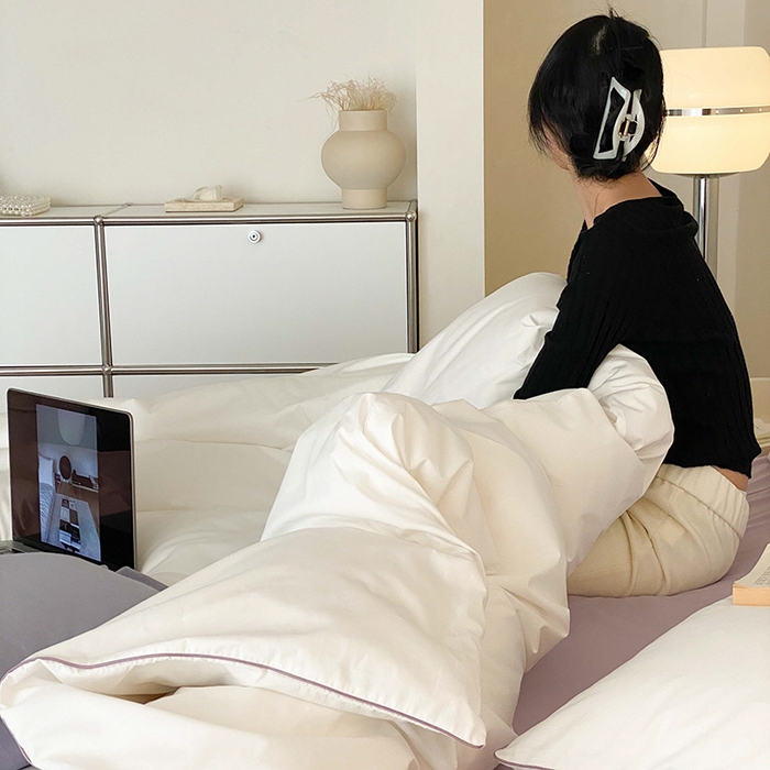 91家纺网 家纺一手货源 找家纺 时年 2023新款40支全棉水洗棉嵌绳款四件套--拍法二 象牙白