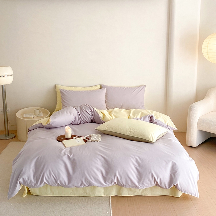 91家纺网 家纺一手货源 找家纺 时年 2023新款40支全棉水洗棉嵌绳款四件套--拍法二 云雾灰