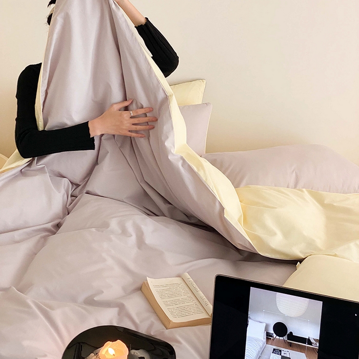 91家纺网 家纺一手货源 找家纺 时年 2023新款40支全棉水洗棉嵌绳款四件套--拍法二 云雾灰