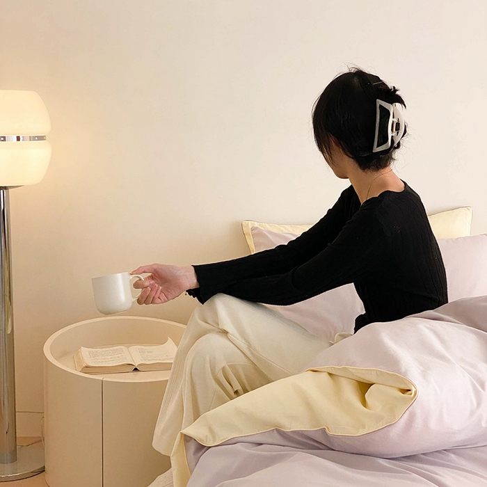 91家纺网 家纺一手货源 找家纺 时年 2023新款40支全棉水洗棉嵌绳款四件套--拍法二 云雾灰