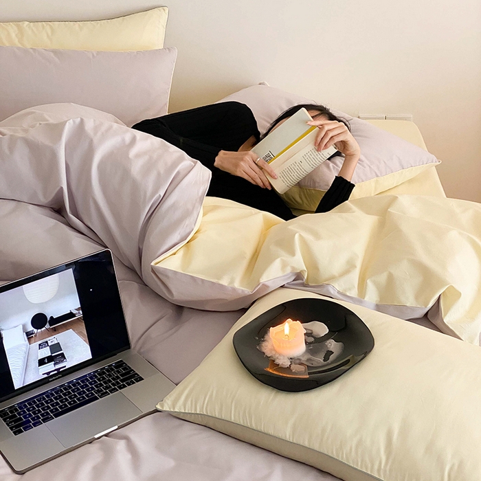 91家纺网 家纺一手货源 找家纺 时年 2023新款40支全棉水洗棉嵌绳款四件套--拍法二 云雾灰