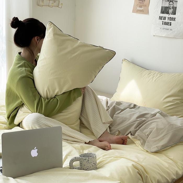 91家纺网 家纺一手货源 找家纺 （总）时年  2023新款40支全棉水洗棉嵌绳款四件套--拍法一