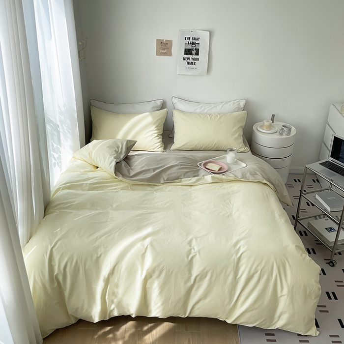 91家纺网 家纺一手货源 找家纺 时年  2023新款40支全棉水洗棉嵌绳款四件套--拍法一 香草黄