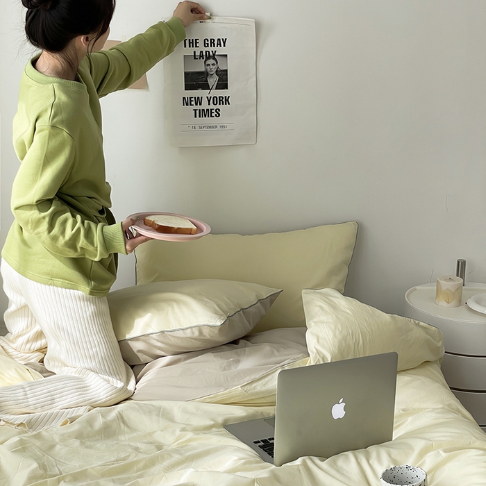 91家纺网 家纺一手货源 找家纺 （总）时年  2023新款40支全棉水洗棉嵌绳款四件套--拍法一