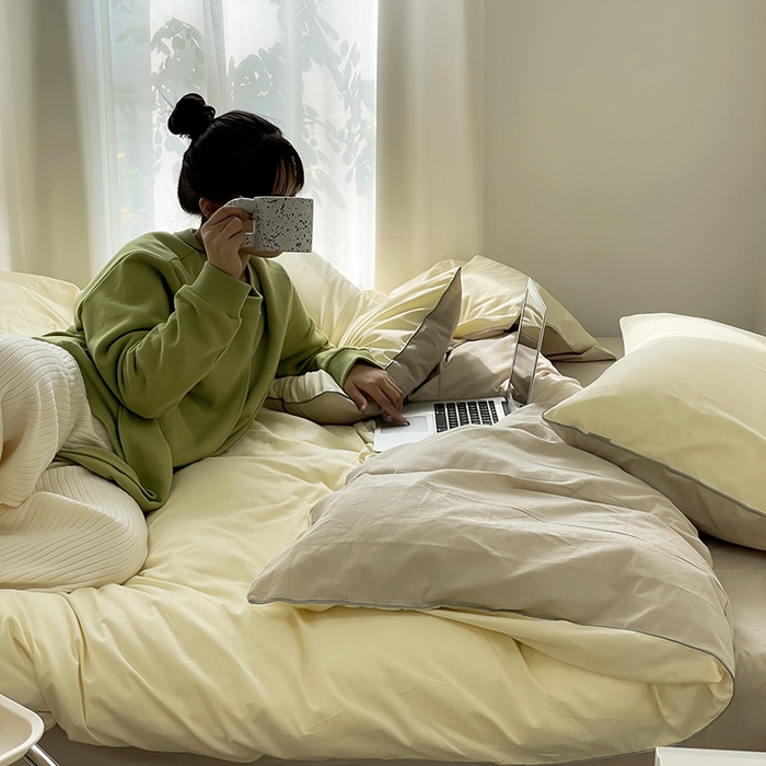 91家纺网 家纺一手货源 找家纺 （总）时年  2023新款40支全棉水洗棉嵌绳款四件套--拍法一