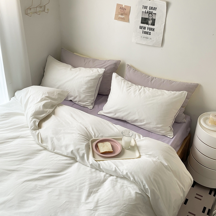 91家纺网 家纺一手货源 找家纺 时年  2023新款40支全棉水洗棉嵌绳款四件套--拍法一 象牙白