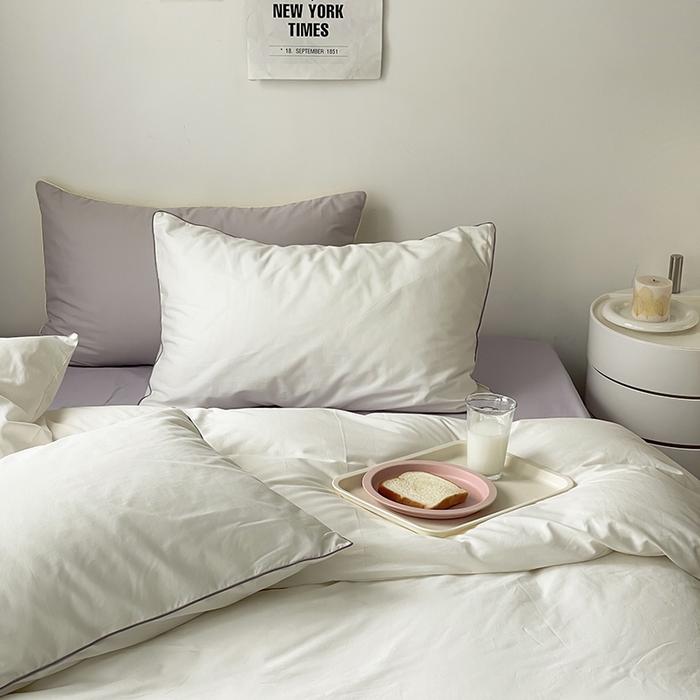 91家纺网 家纺一手货源 找家纺 时年  2023新款40支全棉水洗棉嵌绳款四件套--拍法一 象牙白