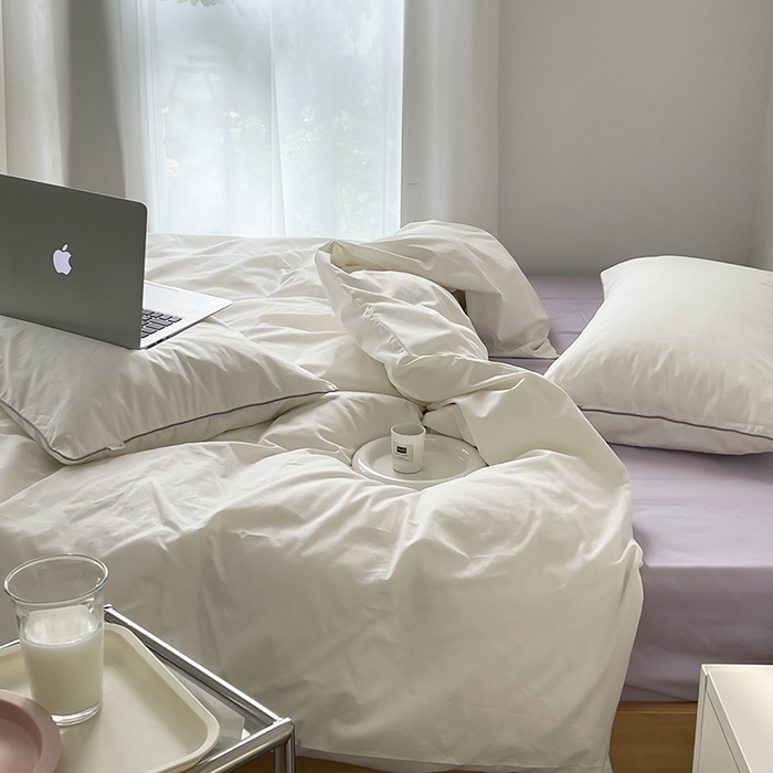 91家纺网 家纺一手货源 找家纺 时年  2023新款40支全棉水洗棉嵌绳款四件套--拍法一 象牙白