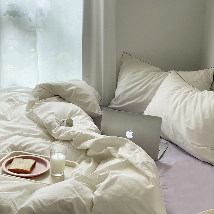 91家纺网 家纺一手货源 找家纺 时年  2023新款40支全棉水洗棉嵌绳款四件套--拍法一 象牙白