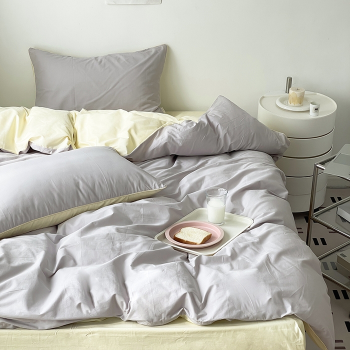 91家纺网 家纺一手货源 找家纺 时年  2023新款40支全棉水洗棉嵌绳款四件套--拍法一 云雾灰