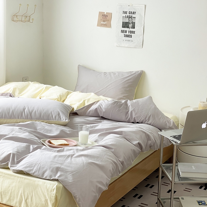 91家纺网 家纺一手货源 找家纺 时年  2023新款40支全棉水洗棉嵌绳款四件套--拍法一 云雾灰