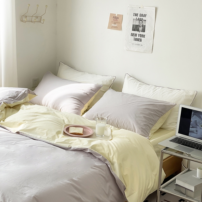 91家纺网 家纺一手货源 找家纺 时年  2023新款40支全棉水洗棉嵌绳款四件套--拍法一 云雾灰