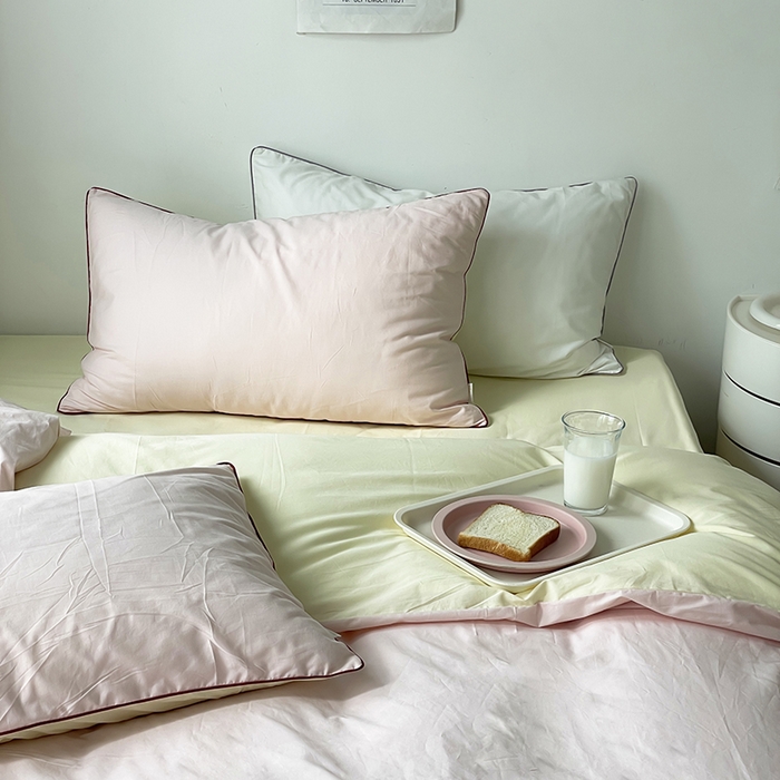 91家纺网 家纺一手货源 找家纺 时年  2023新款40支全棉水洗棉嵌绳款四件套--拍法一 樱花粉