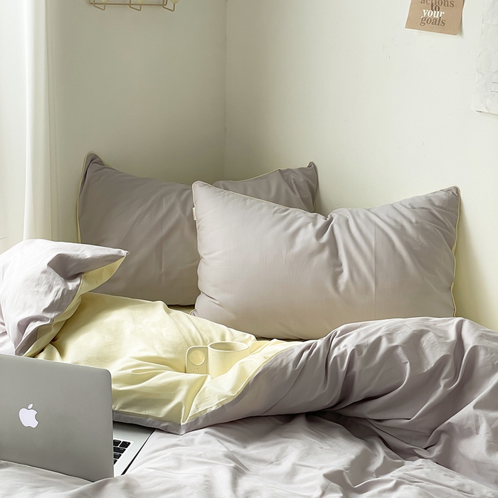 91家纺网 家纺一手货源 找家纺 时年  2023新款40支全棉水洗棉嵌绳款四件套--拍法一 云雾灰